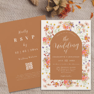 Boho Fall Wildflower Arch Burnt Orange Wedding Invitation