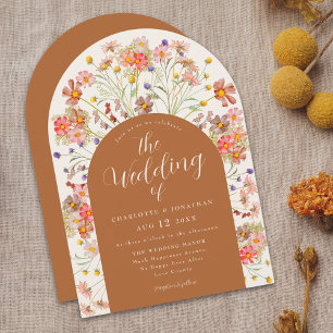 Boho Fall Wildflower Arch Terracotta Wedding Invitation