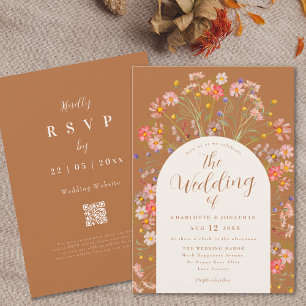 Boho Fall Wildflower Arch Terracotta Wedding Invitation