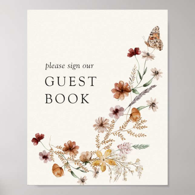 Boho Fall Wildflower Baby Shower Guest Book Sign (Front)