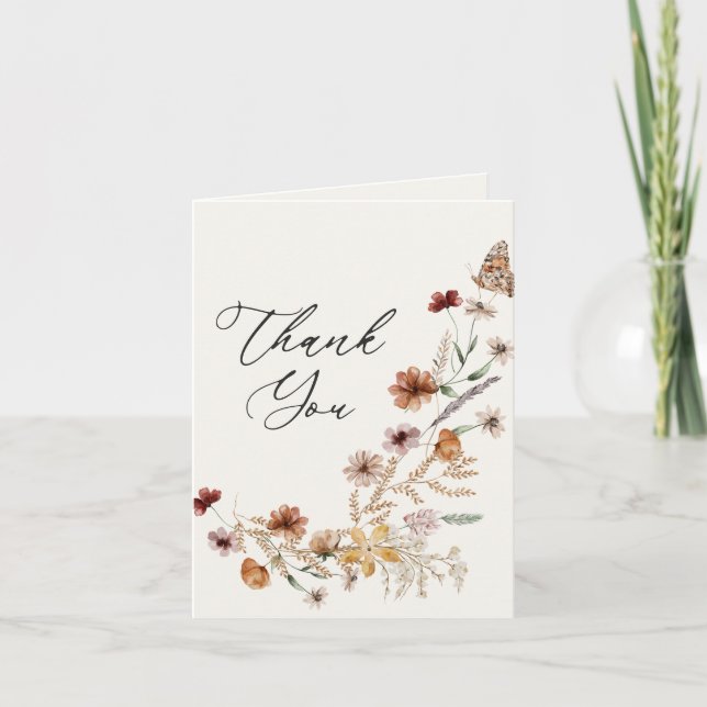 Boho Fall Wildflower Baby Shower Thank You Card (Front)
