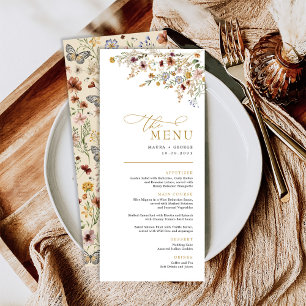Boho Fall Wildflower Backyard Wedding Menu Card