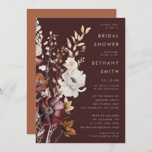 Boho Fall Wildflower Brown Bridal Shower Invitation