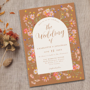 Boho Fall Wildflower Burnt Orange Wedding Invitation