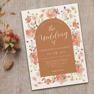 Boho Fall Wildflower Burnt Orange Wedding Invitation