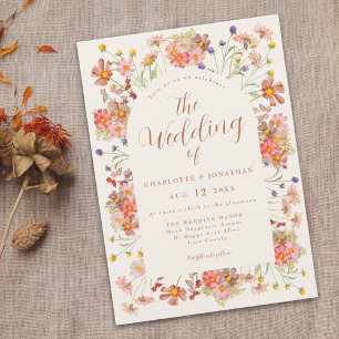 Boho Fall Wildflower Burnt Orange Wedding Invitation
