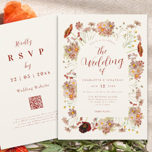 Boho Fall Wildflower Burnt Orange Wedding Invitation