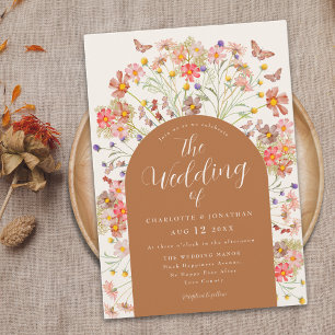 Boho Fall Wildflower Butterfly Wedding Invitation