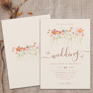 Boho Fall Wildflower Floral Beige Terracotta Invitation