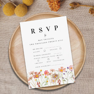 Boho Fall Wildflower Floral Wedding Meal Options RSVP Card