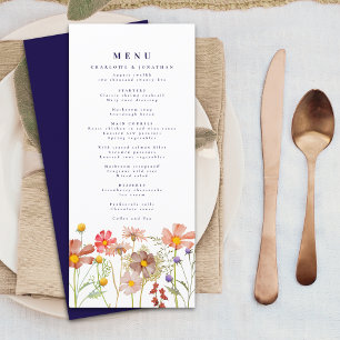 Boho Fall Wildflower Meadow Navy Blue Wedding Menu