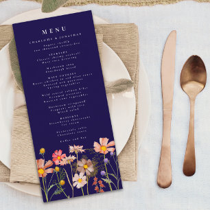 Boho Fall Wildflower Meadow Navy Blue Wedding Menu