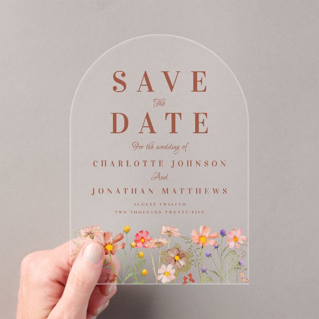Boho Fall Wildflower Meadow Wedding Save the Date Acrylic Invitations (Insitu (Handheld))