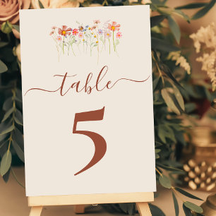 Boho Fall Wildflower Tan Beige Terracotta Wedding Table Number