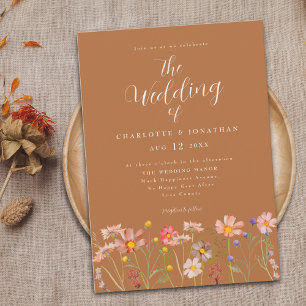 Boho Fall Wildflower Terracotta Floral Wedding Invitation