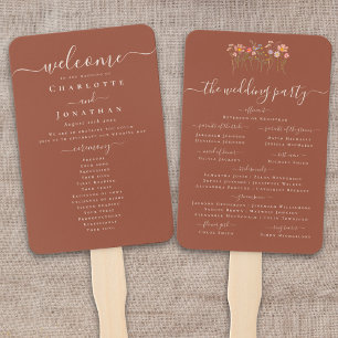 Boho Fall Wildflower Terracotta Wedding Ceremony Hand Fan
