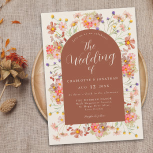 Boho Fall Wildflower Terracotta Wedding Invitation