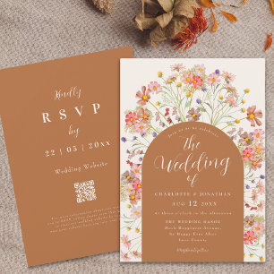 Boho Fall Wildflower Terracotta Wedding Invitation