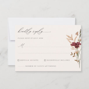 Boho Fall Wildflower Vintage Wedding RSVP Card