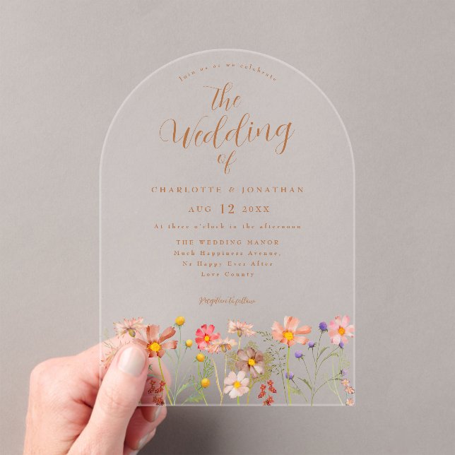 Boho fall Wildflower Wedding Acrylic Invitations (Insitu (Handheld))