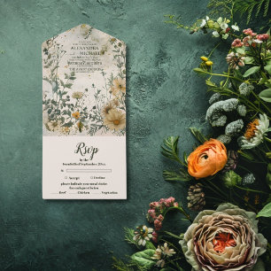 Boho Fall Wildflower Wedding All In One Invitation