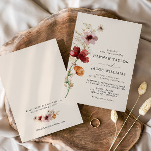 Boho Fall Wildflower Wedding Invitation