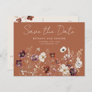 Boho Fall Wildflower Wedding Save the Date Postcard