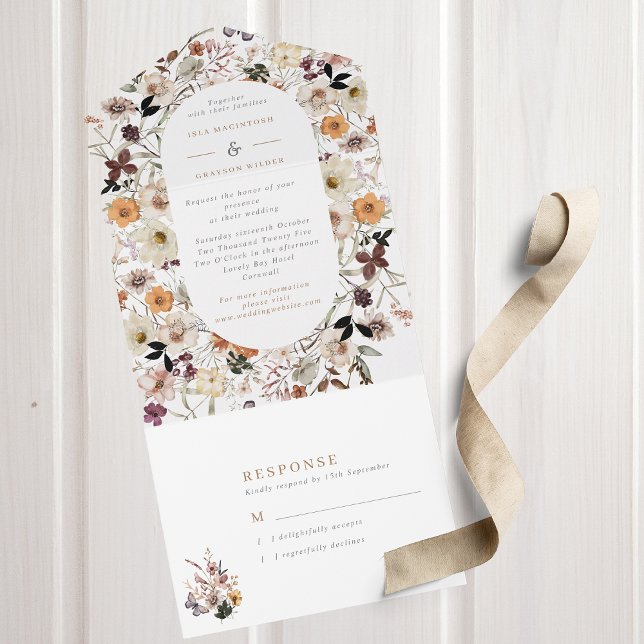 Boho Fall Wildflowers Wedding All In One Invitation (Creator Uploaded)
