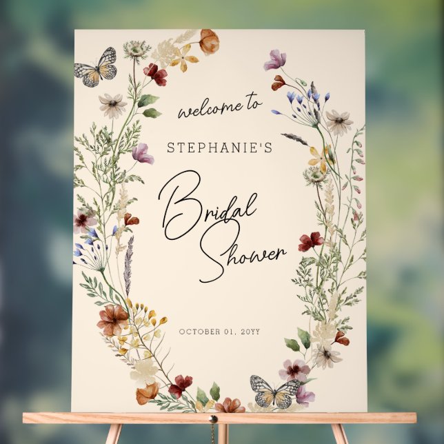 Boho Fall Wildflowers Wedding Welcome Acrylic Sign (Neutral)