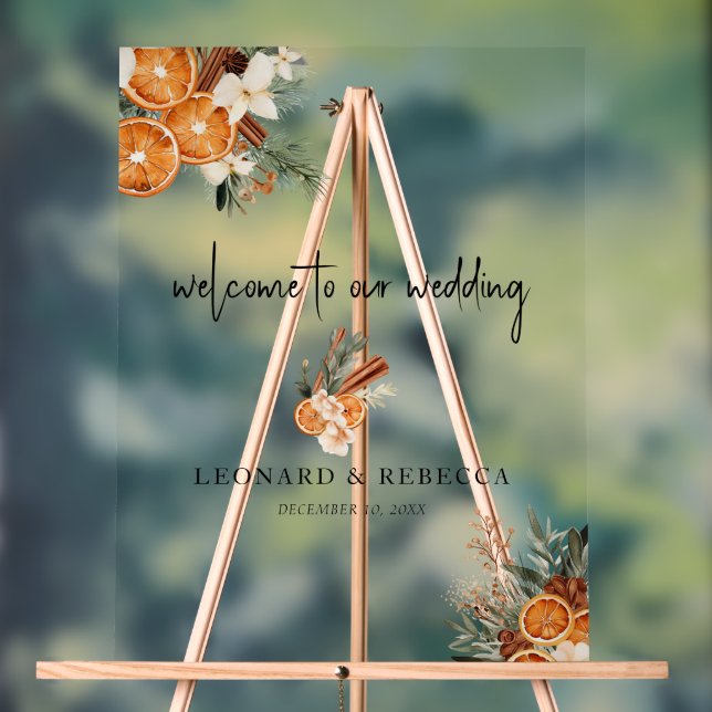 Boho fall winter Floral Wedding Acrylic Sign (Neutral)