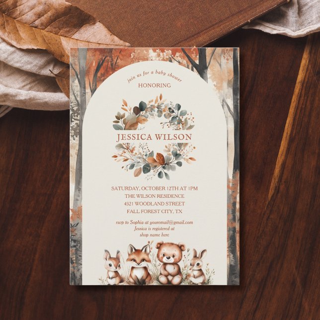Boho Fall Woodland Forest Animals Baby Shower Invitation (autumn forest animals)