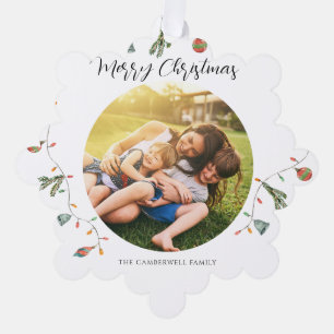 Boho Family Photo Christmas Holidays Script Tree Decoration Card