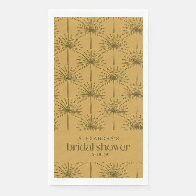 Boho Fan Palm Leaf Botanical Mustard Bridal Shower Napkin (Front)