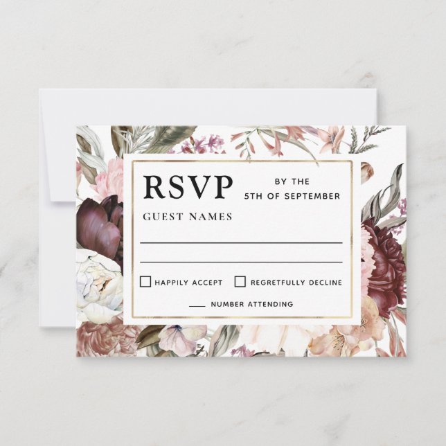 Boho Fantasy Watercolor Floral Wedding RSVP Card (Front)