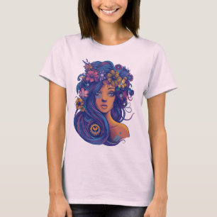 Boho Fantasy Woman with Floral Hair T-Shirt