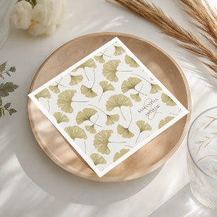 Boho Faux Gold Botanical Pattern Monogram Napkin