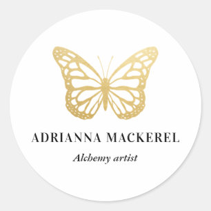 Boho Faux Gold Foil Monarch Butterfly Classic Round Sticker
