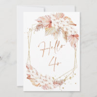 Boho Faux Rose Gold Hello 40 Birthday invitation