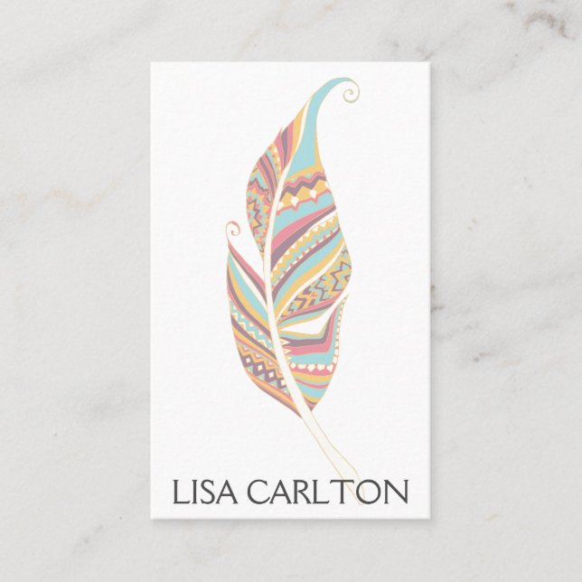 Boho Feather Abstract Business Card (Front)