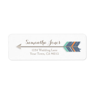Boho Feather Arrow Navy Orange Teal Address Label