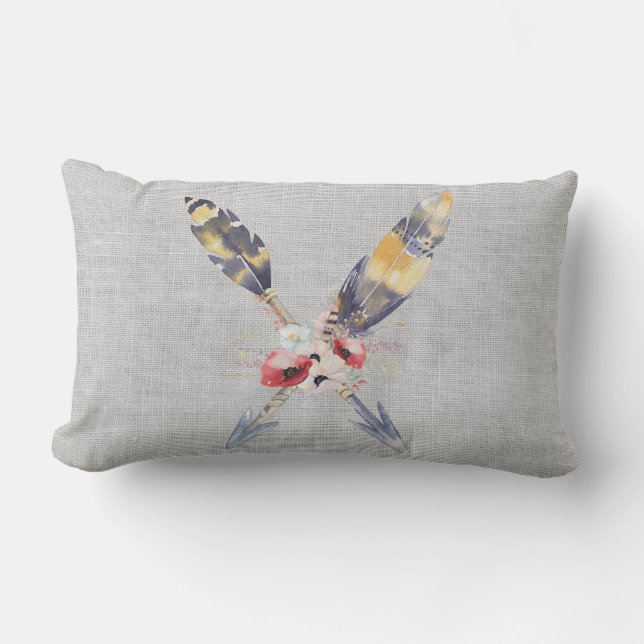 Boho Feather Arrows Lumbar Cushion (Front)