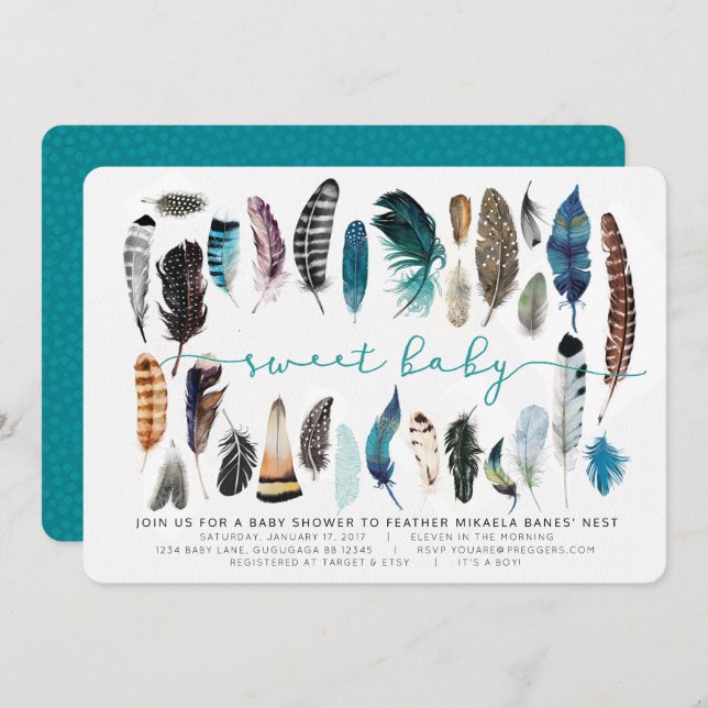 Boho Feather Baby Shower Invitation (Front/Back)