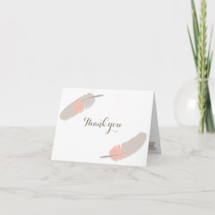 Boho Feather Baby Shower Thank You Pink & Grey Card