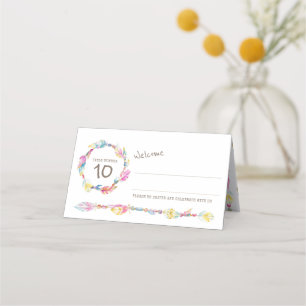 Boho feather beads wedding guest place cards
