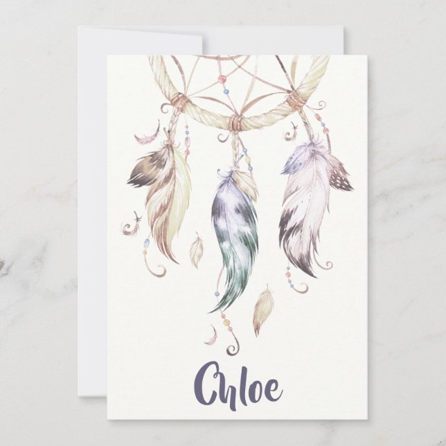 Boho Feather Dream Catcher Stationery Holiday Card (Front)