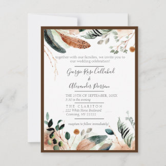 Boho Feather & Eucalyptus Wedding Invitation