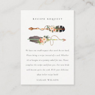 Boho Feather Floral Arrow Recipe Request Bride Enclosure Card