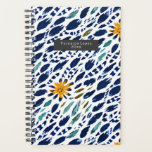 Boho Feather & Floral Pattern Planner<br><div class="desc">Abstract feather inspired design with flowers boho pattern.  Personalise name inside grey rectangle at front.</div>
