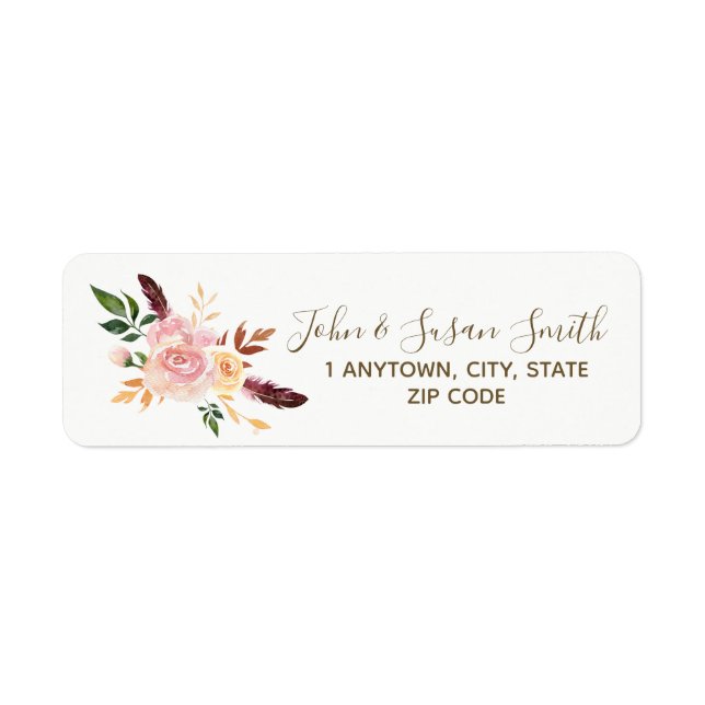 boho feather floral return address labels (Front)