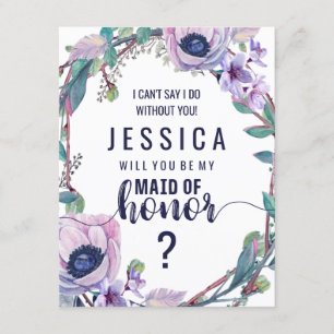 Boho Feather & Floral Will You Be My Maid of Honou Invitation